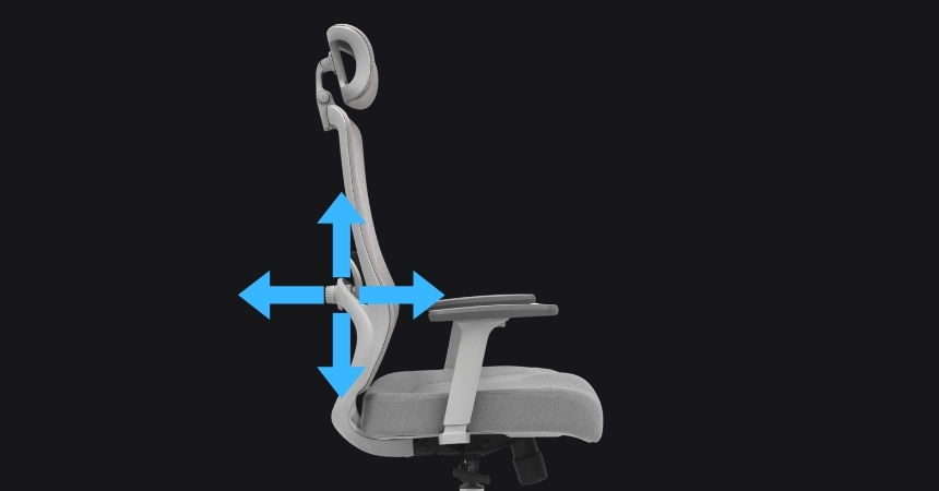 Wsparcie lędźwiowe 2D z piankową wkładką w fotelu PULSE